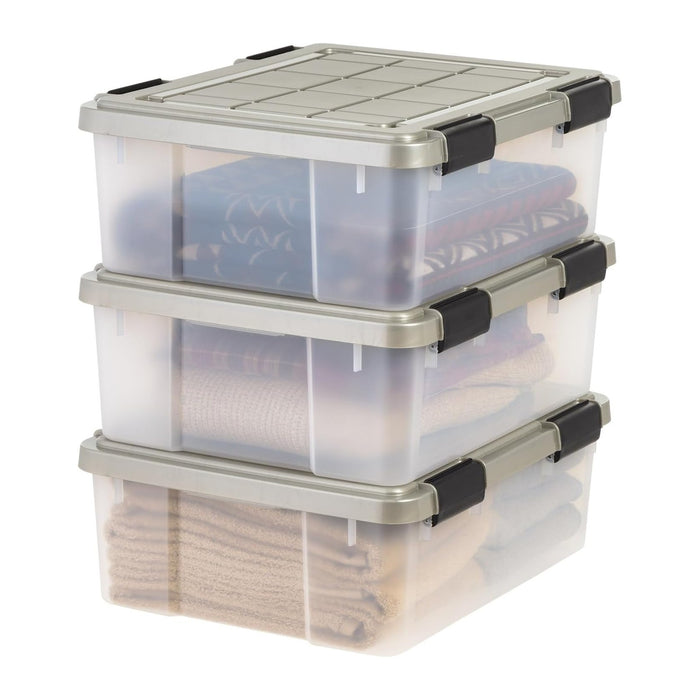 IRIS USA 3-Pack 27 Qt Storage Bins with Gasket Lids, Clear/Chrome