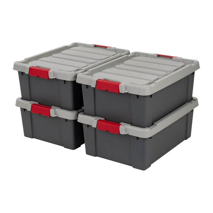 IRIS USA 4-Pack 12 Gal Heavy Duty Lockable Storage Totes with lids, Gray
