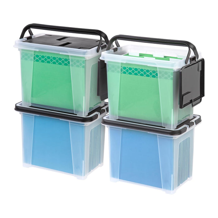 IRIS USA 4-Pack File Box Organizer with Wing Lid Letter/Legal 18 Qt, Clear
