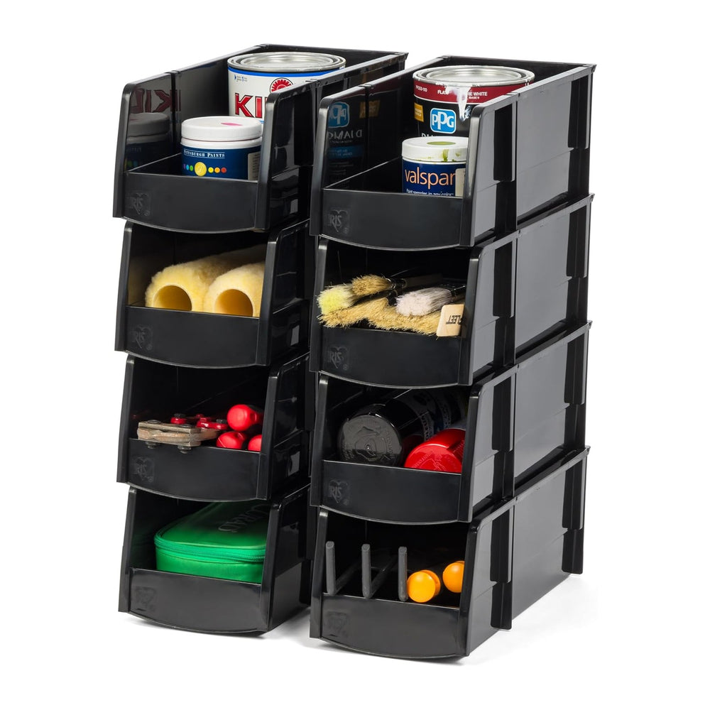 IRIS USA 8-Pack, Large Stackable Storage Bins, Black