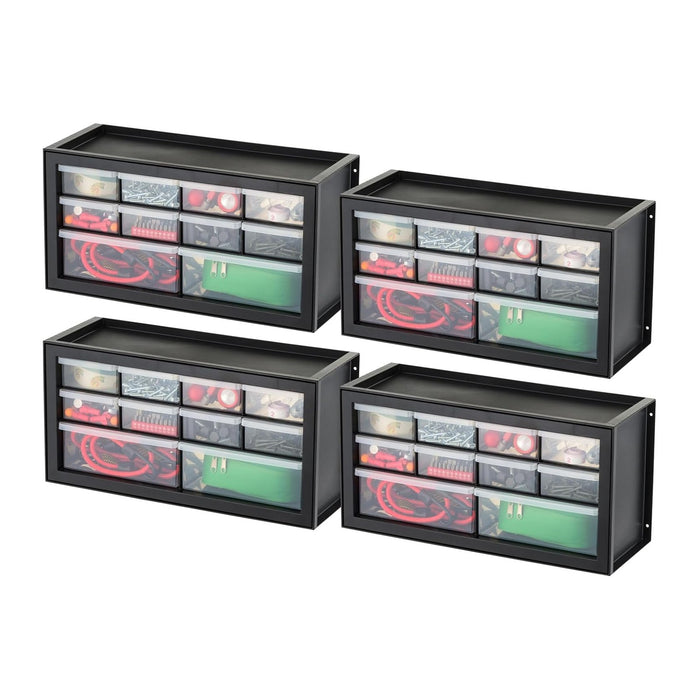 IRIS USA Small Plastic Storage Drawers, 10-Drawer - 4 Pack, Stackable Teacher Toolbox Craft Small Parts Bead Screw Hardware Building Bricks Organizer, Drink and Water Flavor Packet Organizer, Black