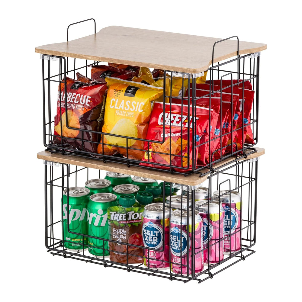 IRIS USA Wire Basket for Pantry Storage, 2 Pack, Easy Assembly, Stackable