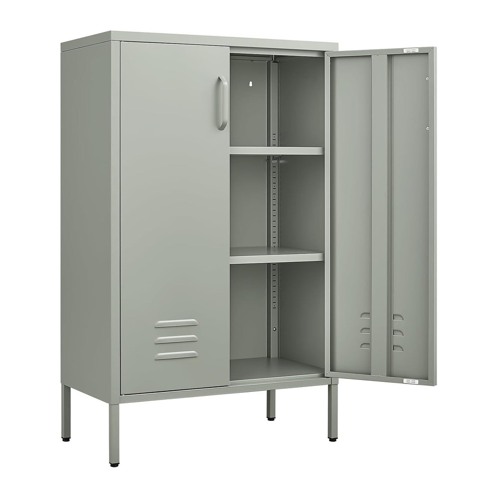 IRONFFICE Metal Cabinet with Doors and Shelves,Steel Entryway Storage Cabinet...
