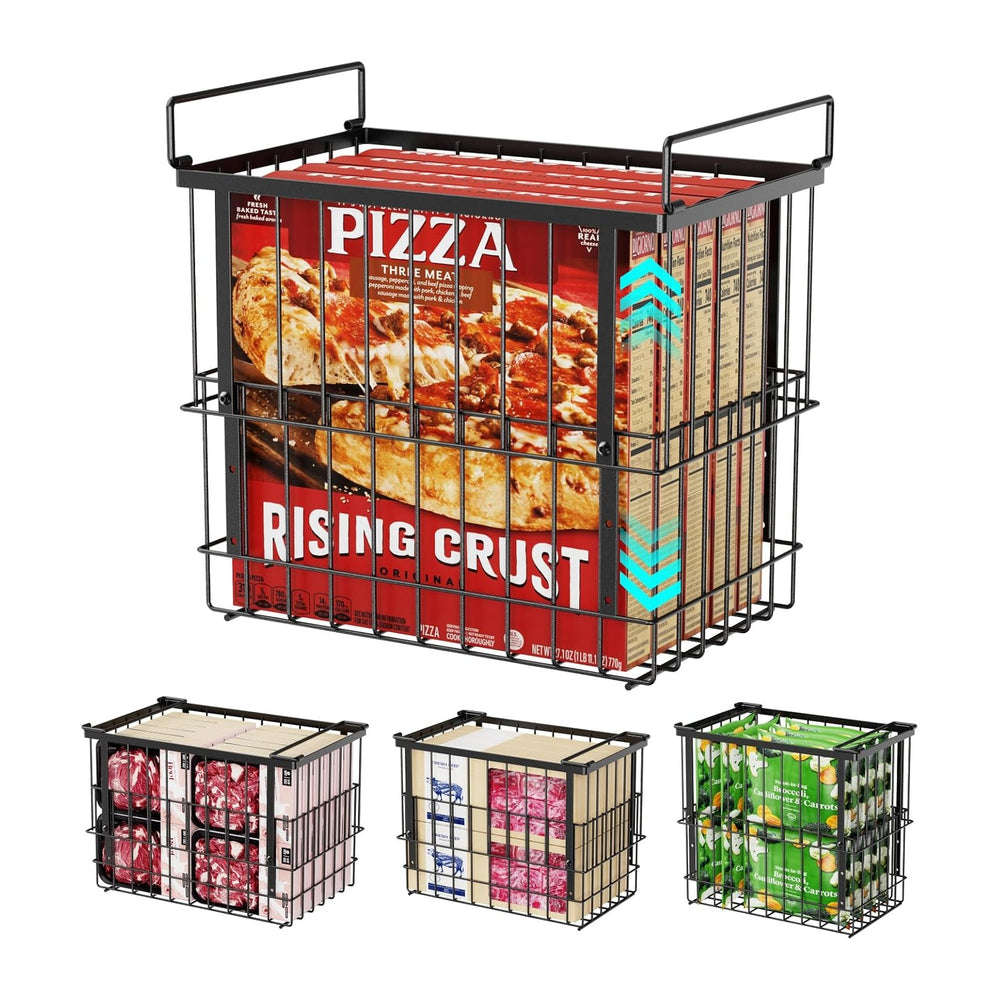 iSPECLE Freezer Organizer Bins - Height-Adjustable Holds 12" Pizza, 4 Pack