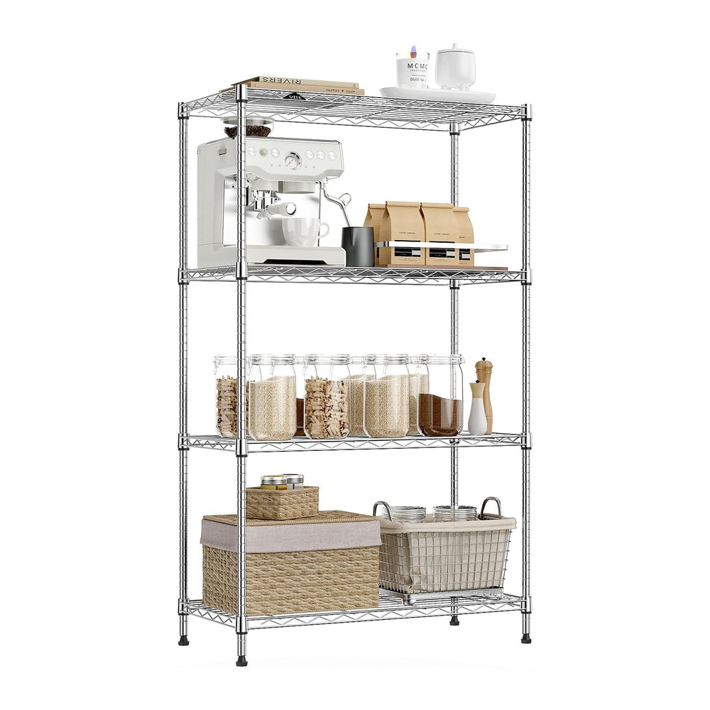 IZEUK 4-Tier Heavy Duty Steel Storage Shelves, Metal Shelf Wire Shelving Rack...