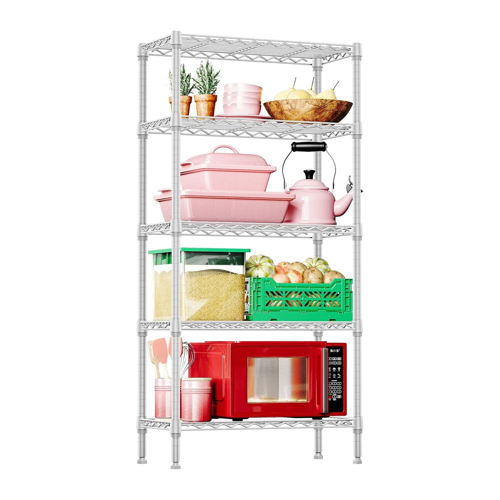 IZEUK 5 Tier White Metal Storage Shelves, Heavy Duty Wire Shelving Rack for G...