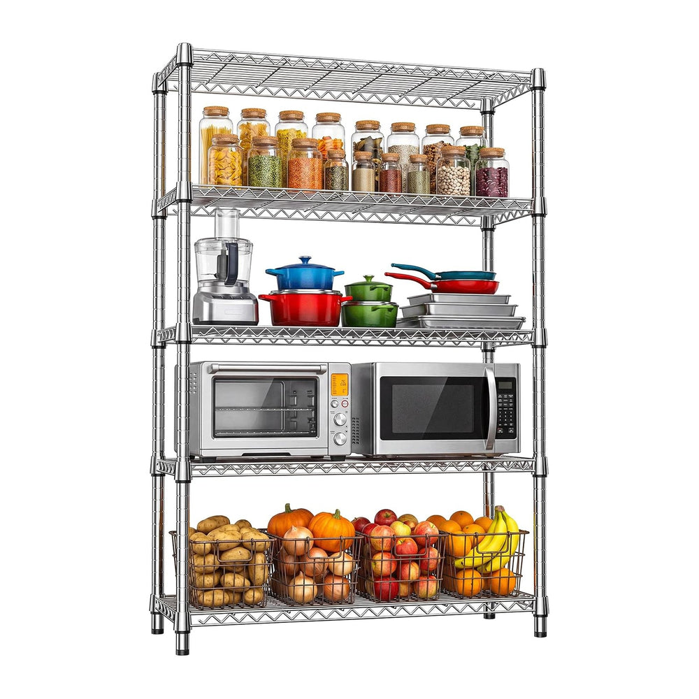 IZEUK Heavy Duty 5-Tier Wire Storage Rack, 1750 LBS Capacity Chrome Metal She...