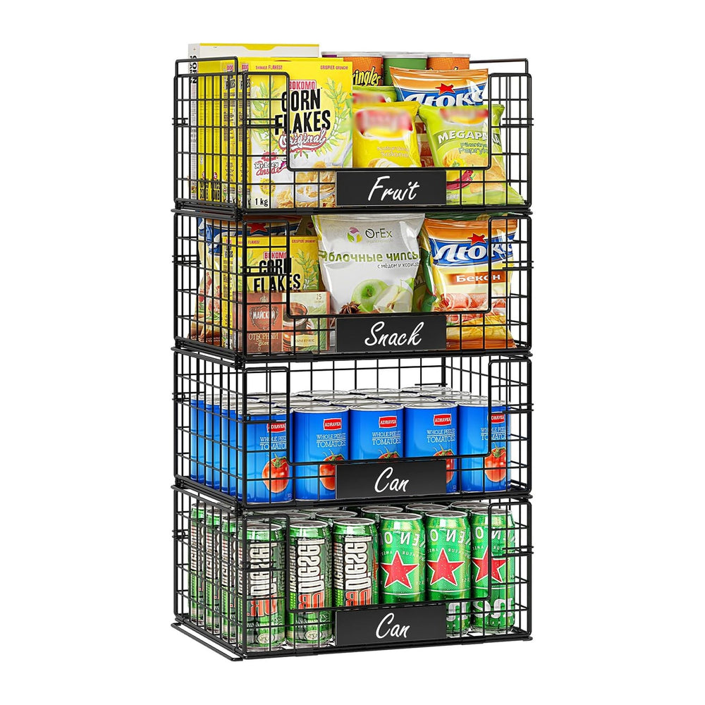 JKsmart 4 Pack XXL Stackable Wire Baskets for Pantry Organizers and Storage