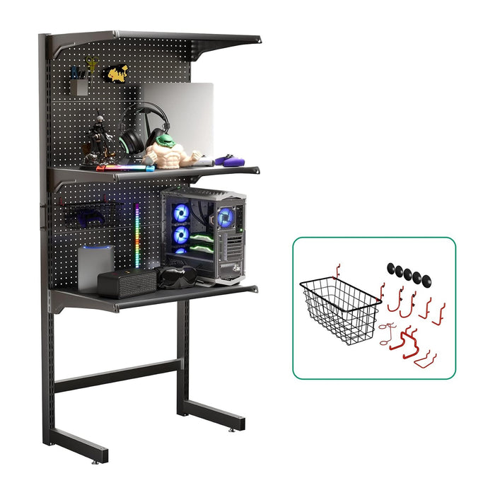 JWX DDB Freestanding Pegboard Shelf, 210 lb Capacity, 30 x 74 Inch, Black