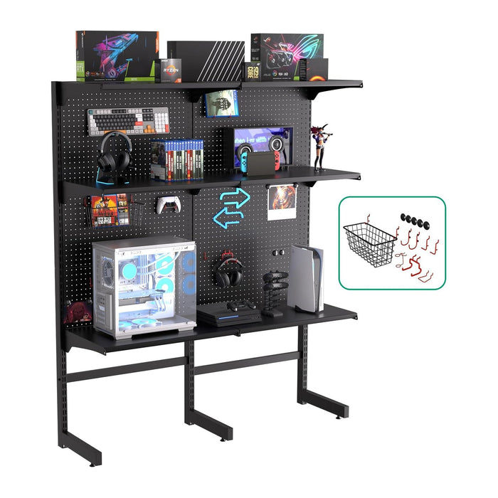 JWX Freestanding Gaming Pegboard Shelf, 300 lb Capacity, 57.5 x 74 in