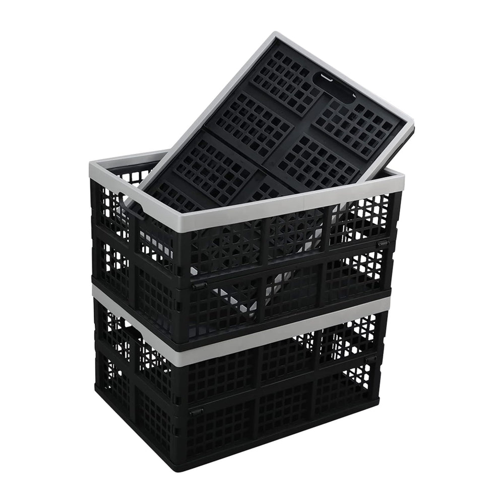 Kekow 3-Pack Black Plastic Collapsible Storage Basket, 42 L Folding Crates