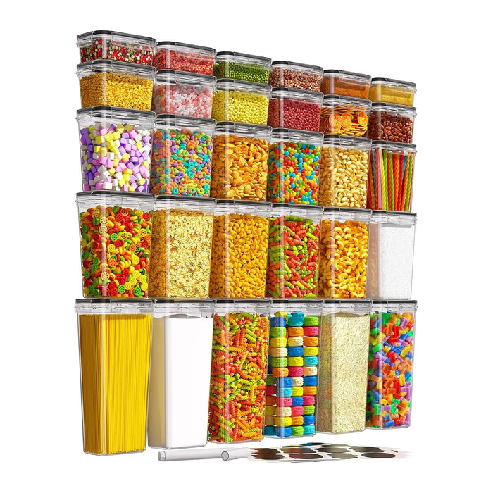 KEMETHY 30 PCS Airtight Food Storage Containers with Lids, Kitchen Pantry Organization and Storage, BPA-Free Plastic Scale Food Canisters for Cereal, Flour, Sugar, Dry Food, Include Labels & Marker
