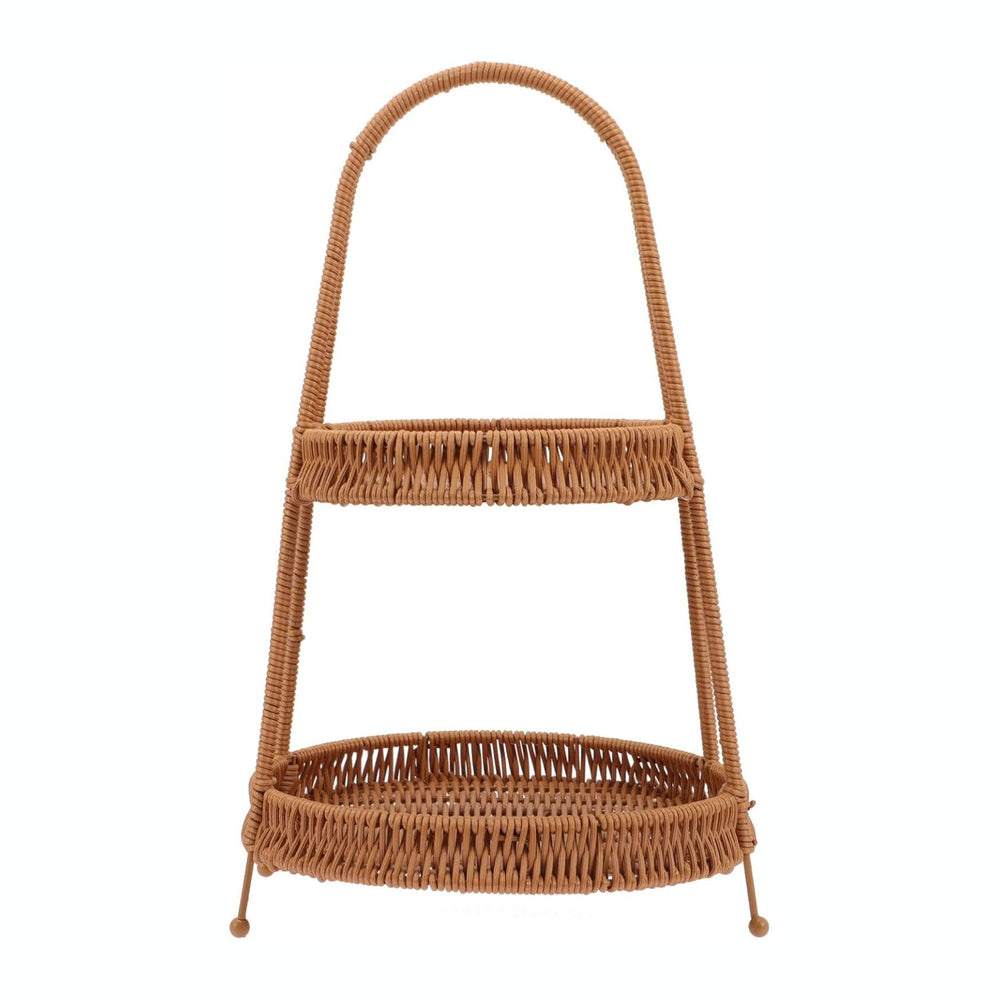 Kichvoe Handwoven Wicker Serving Baskets with Stand 2-tier Rattan Serving Tra...