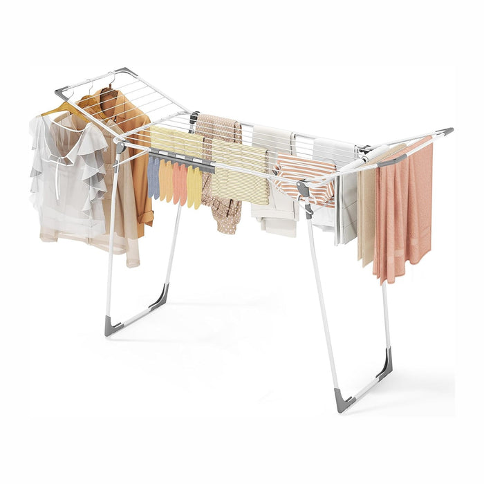 KINGBOARD Clothes Drying Rack, Gullwing Drying Rack with Sock Clips, White