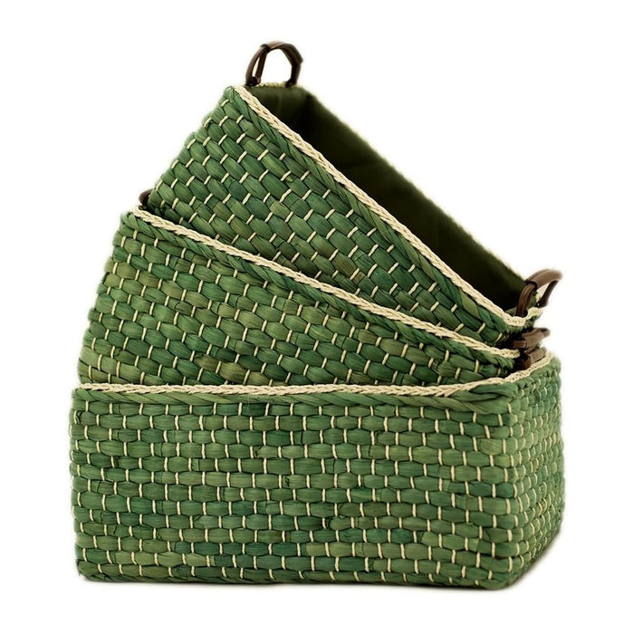 Kingwillow Baskets Woven Maize Storage Bins Set of 3 (Green,Rectangular)