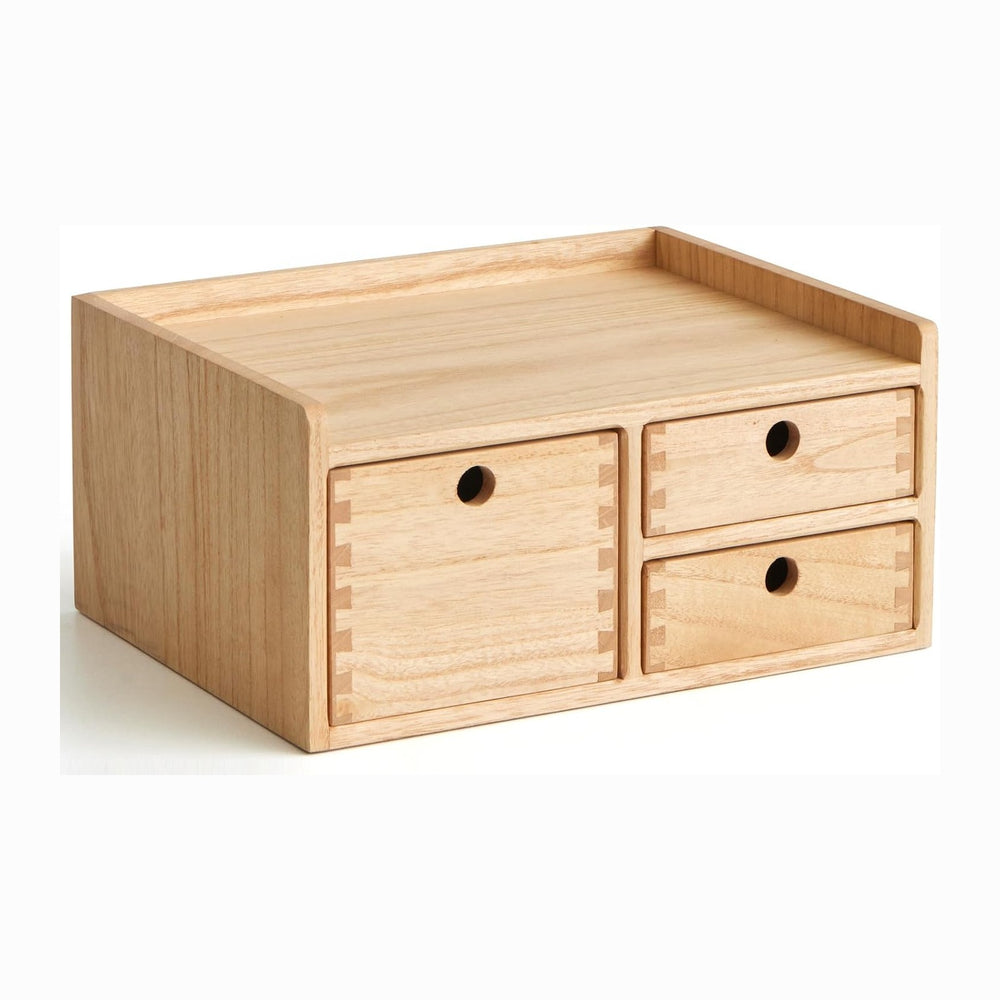 KIRIGEN Wooden Desk Organizer with 3 Drawers and Top Tray Natural DT1D3C-NA