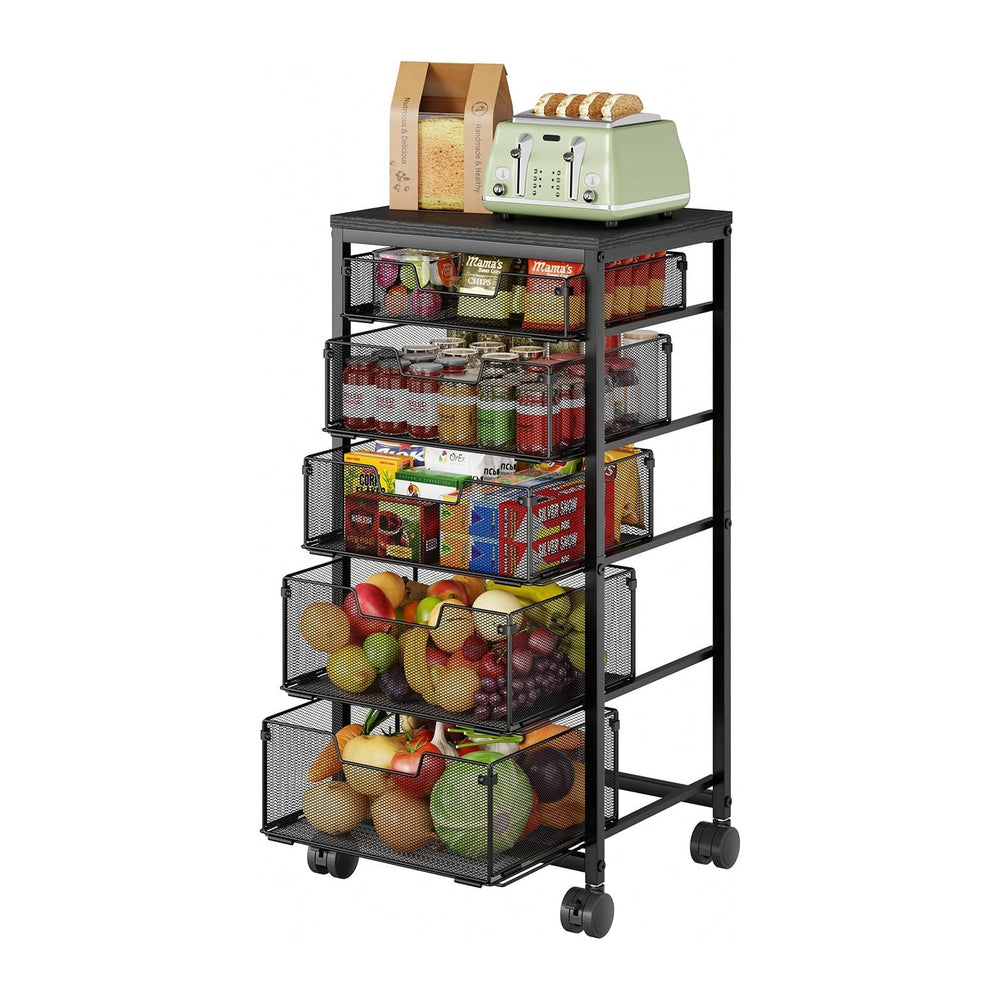 Kitchen Storage Cart with Drawer, 5-Tier Fruit Vegetable Storage Cart, Kitche...
