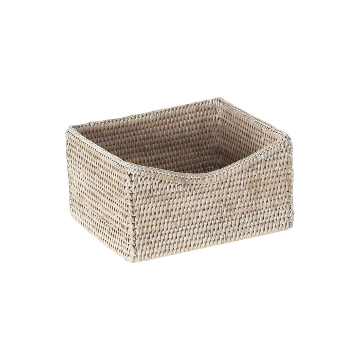 KOUBOO La Jolla Rattan Shelf Basket, Scalloped Organizer, White Wash