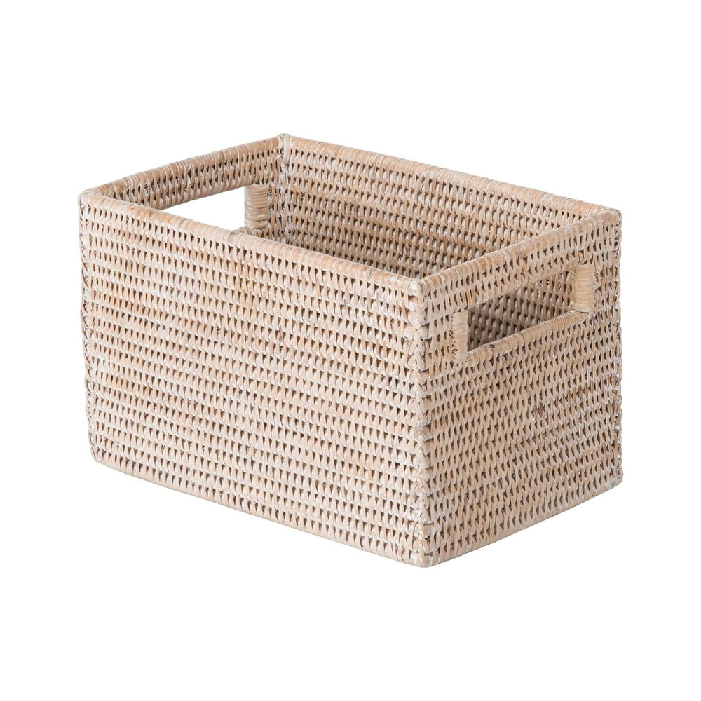KOUBOO La Jolla Rattan Shelf Handles, Small, White-Wash Storage Basket