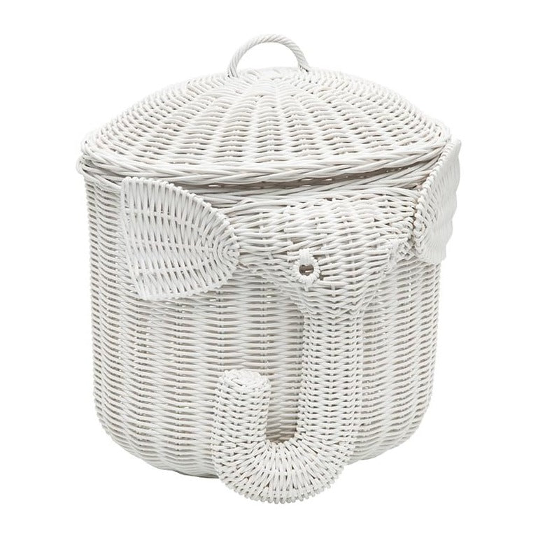 KOUBOO Rattan Elephant Storage Basket with Lid, Handwoven, Large Bin White