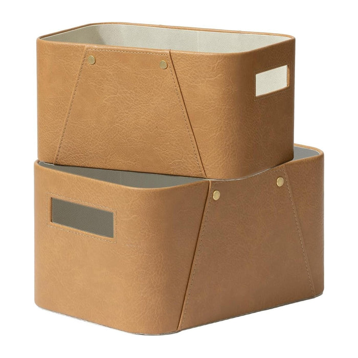 La Jolie Maison Faux Leather Storage Baskets for Organizing, Camel 2 Pack