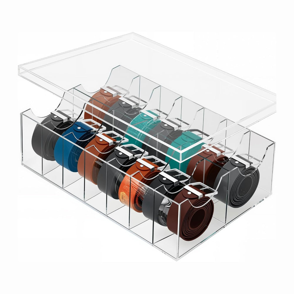 Large Acrylic Belt Organizer with Dust Lid, Clear Belt Storage for Closet and...