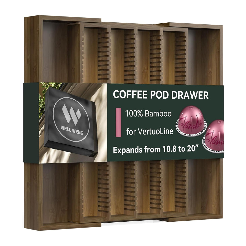 Large Expandable Bamboo Coffee Pod Drawer Organizer