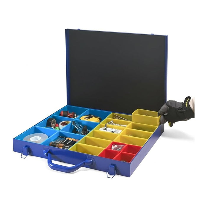 Large Metal Organizer Box with 20 Removable Compartments, Blue