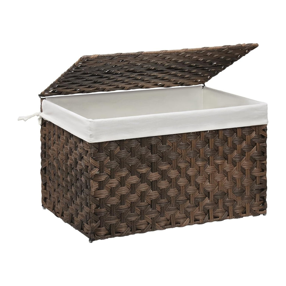 Large Wicker Storage Basket with Lid, 27.7 Gallon (105L), Brown