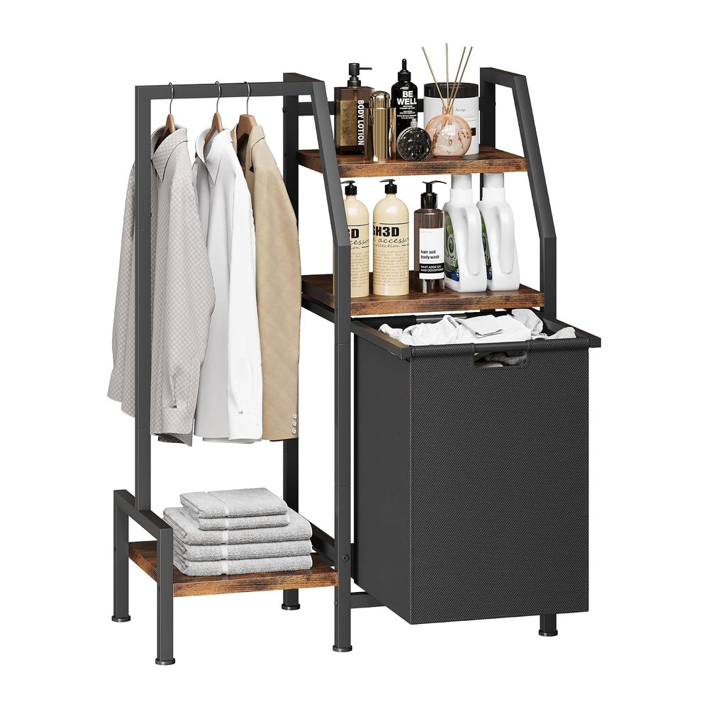 Laundry Hamper with Hanging Rack and 3 Shelves, Large Laundry Storage Basket,...