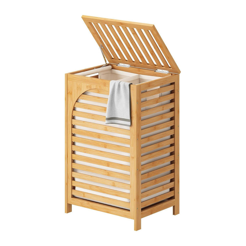 Laundry Hamper with Lid (16.9 * 13 * 26.5inches) Large Bamboo Laundry Bin Bas...