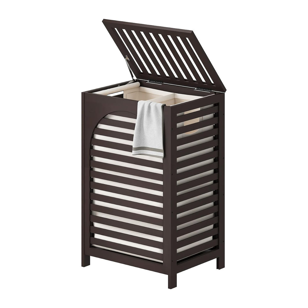 Laundry Hamper with Lid (16.9 * 13 * 26.5inches) Large Bamboo Laundry Bin Bas...