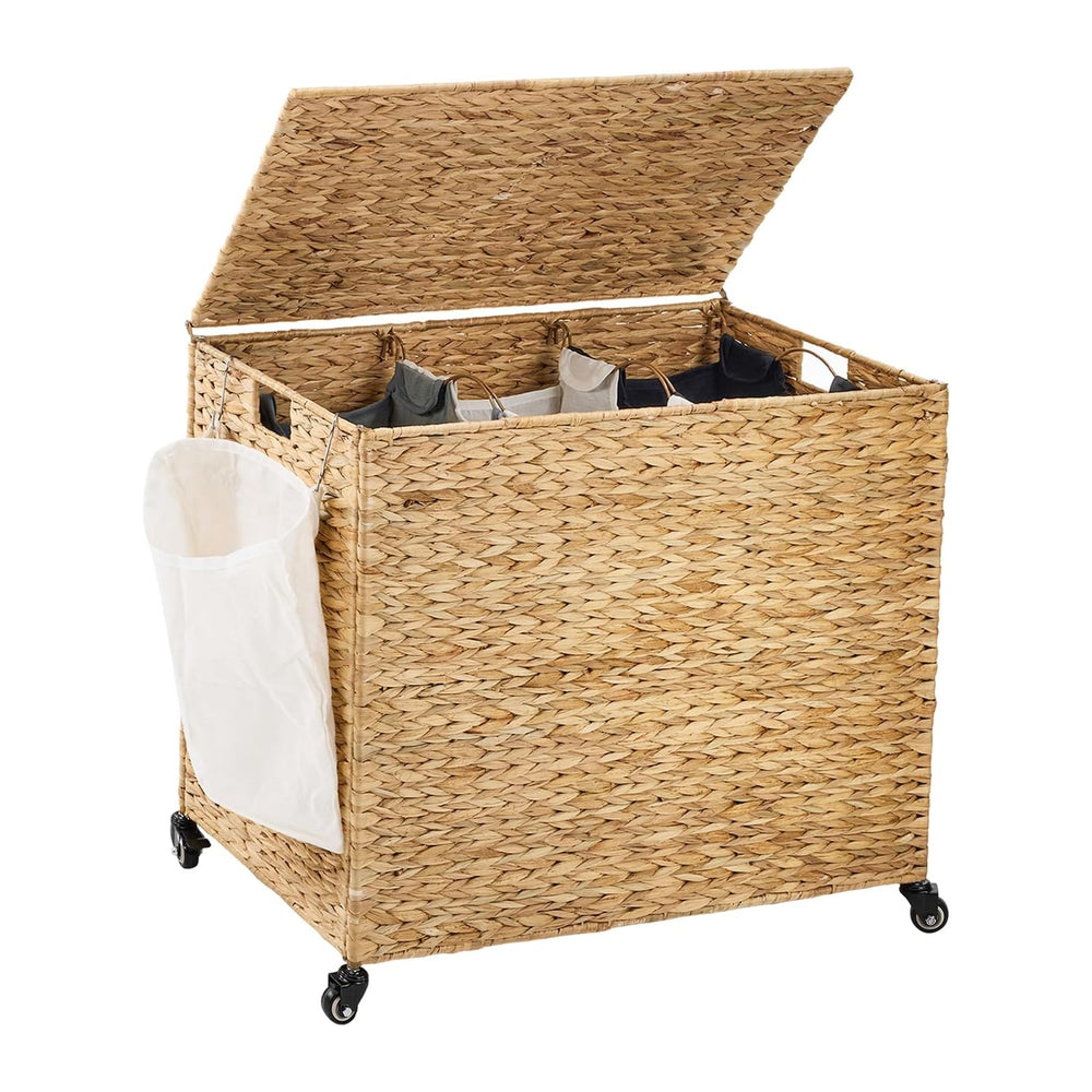 Laundry Hamper with Wheels, 52.8 Gallon(200L) Water Hyacinth Laundry Basket w...