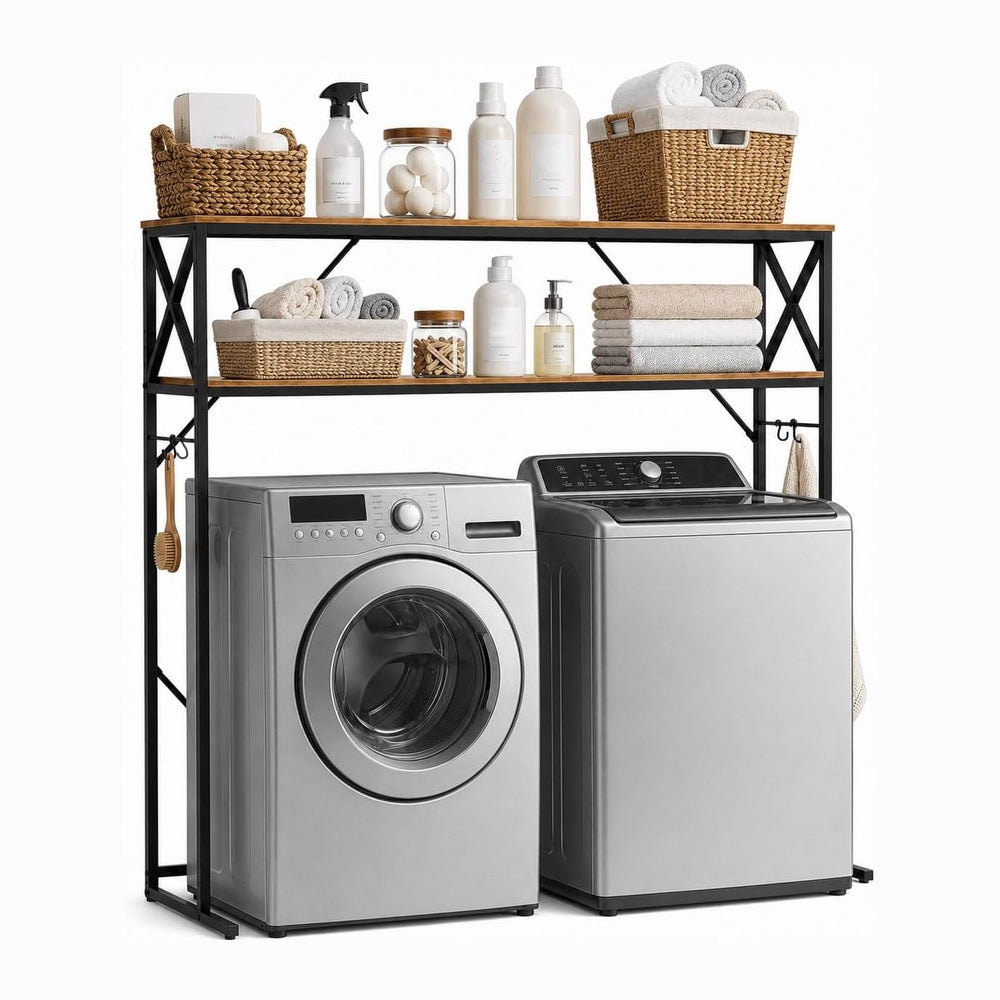 Laundry Over The Washer and Dryer Storage Shelf, 2 Tiers Laundry Room Freesta...