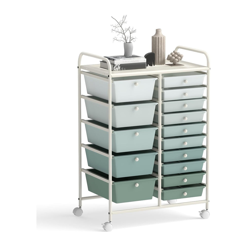 LDAILY 15 Drawer Rolling Storage Cart, Rolling Cart with Drawers for Classroo...