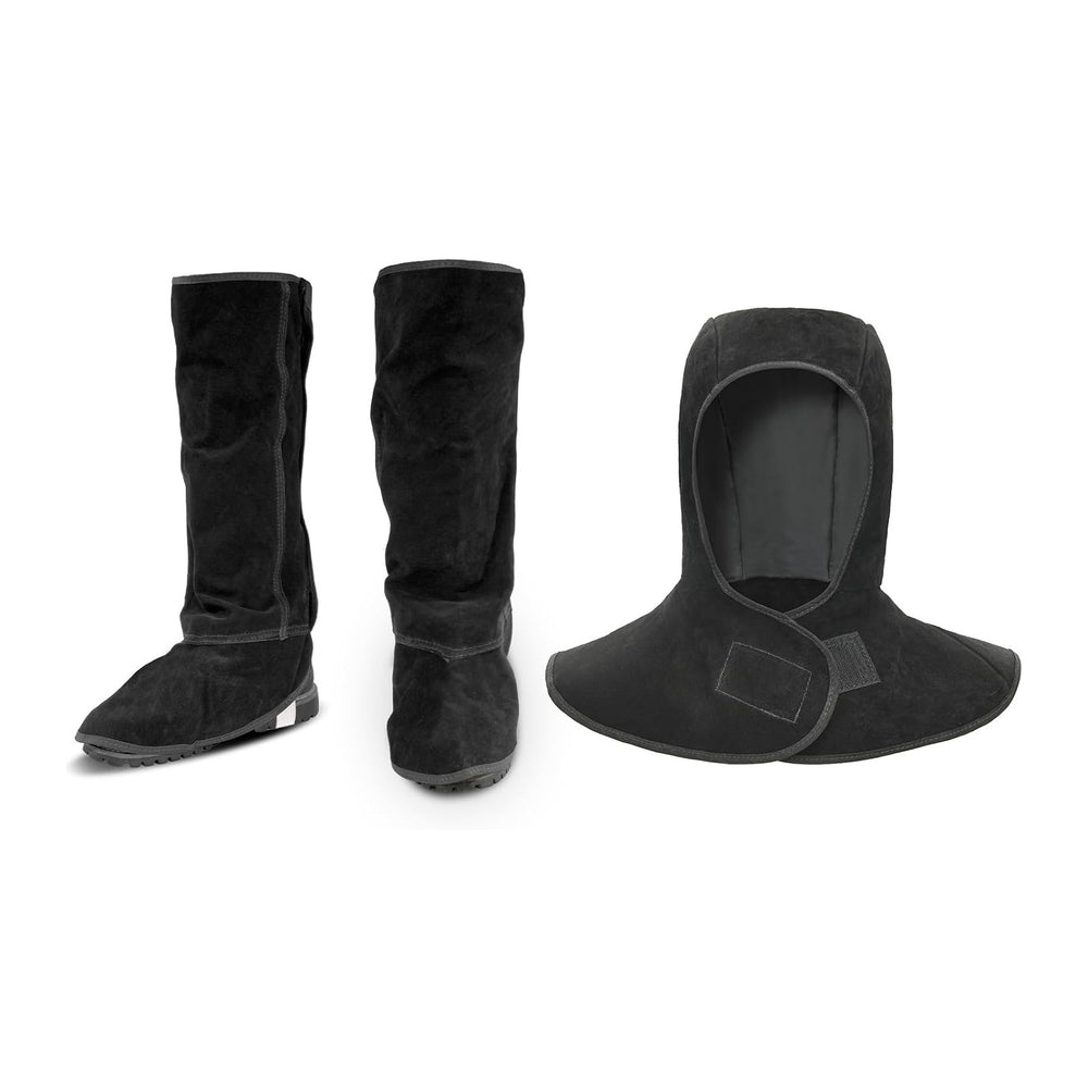 Leather Welding Spats+Welding Hood,Heat and Abrasion Resistant Welding Boot C...