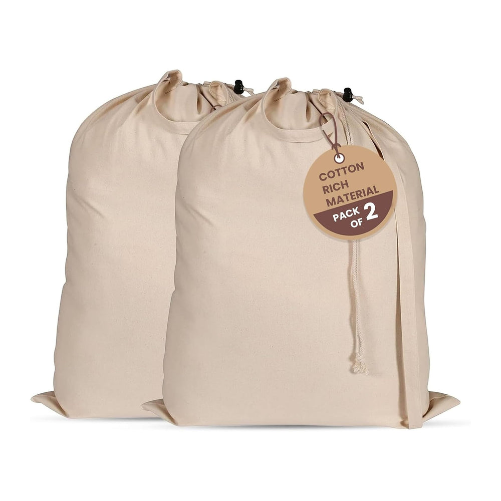 LFH Home Large Premium Cotton Rich Canvas Laundry Bag with Drawstring and Han...