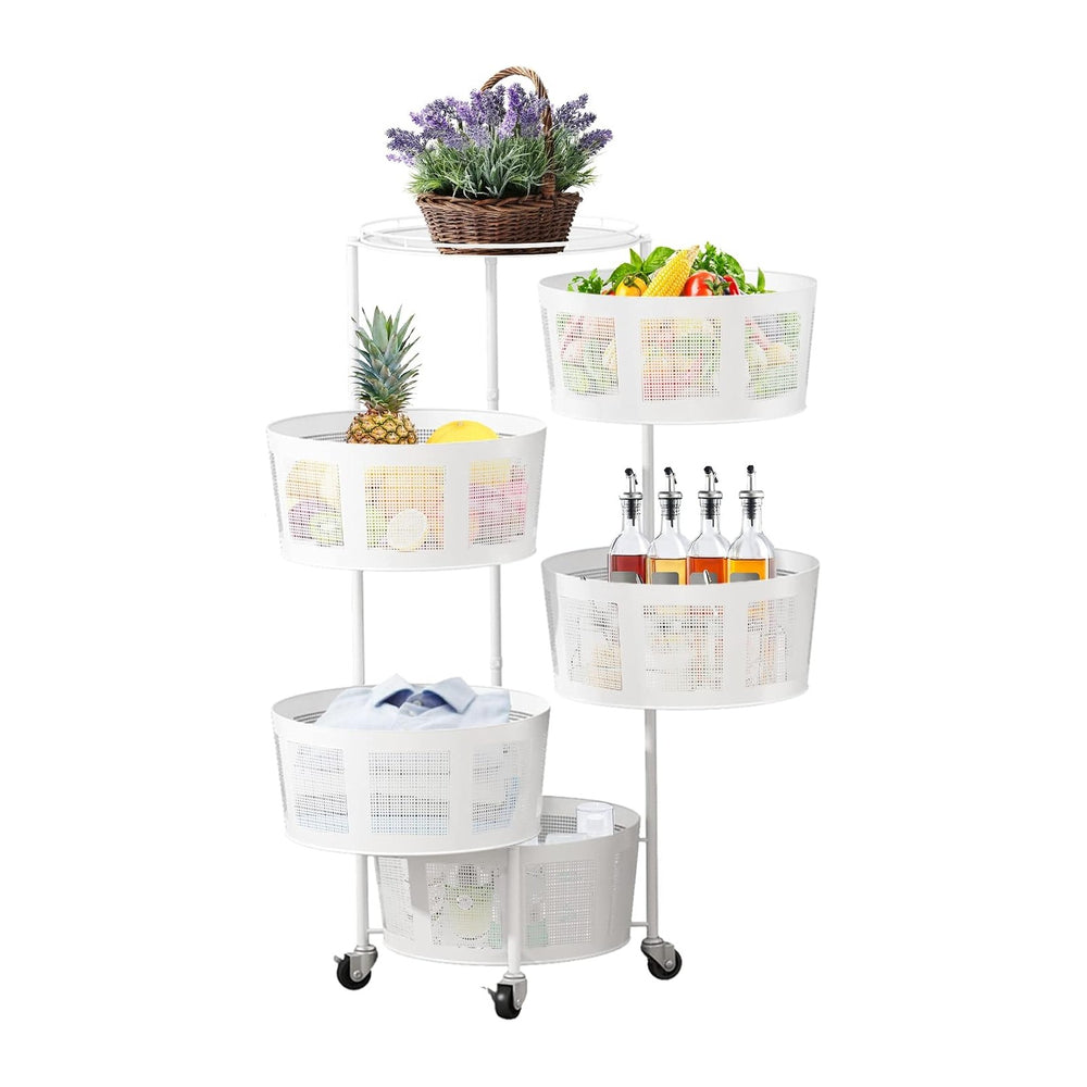 LIBOOI 5 Tier Rotating Storage Rack with Metal Shelves, Kitchen Basket, Food ...