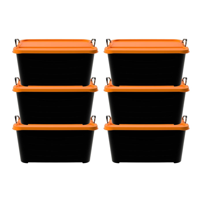 Life Story 6 Pack Heavy Duty Stackable Storage Bin, 55 Quart Home Organizer, Versatile Lightweight Locking Bins with Carrying Handles, Black/Orange