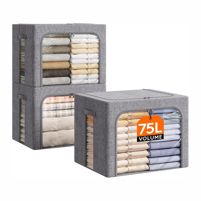 Lifewit 3 Pack Clothes Storage Bins with Metal Frame, Stackable Storage Box