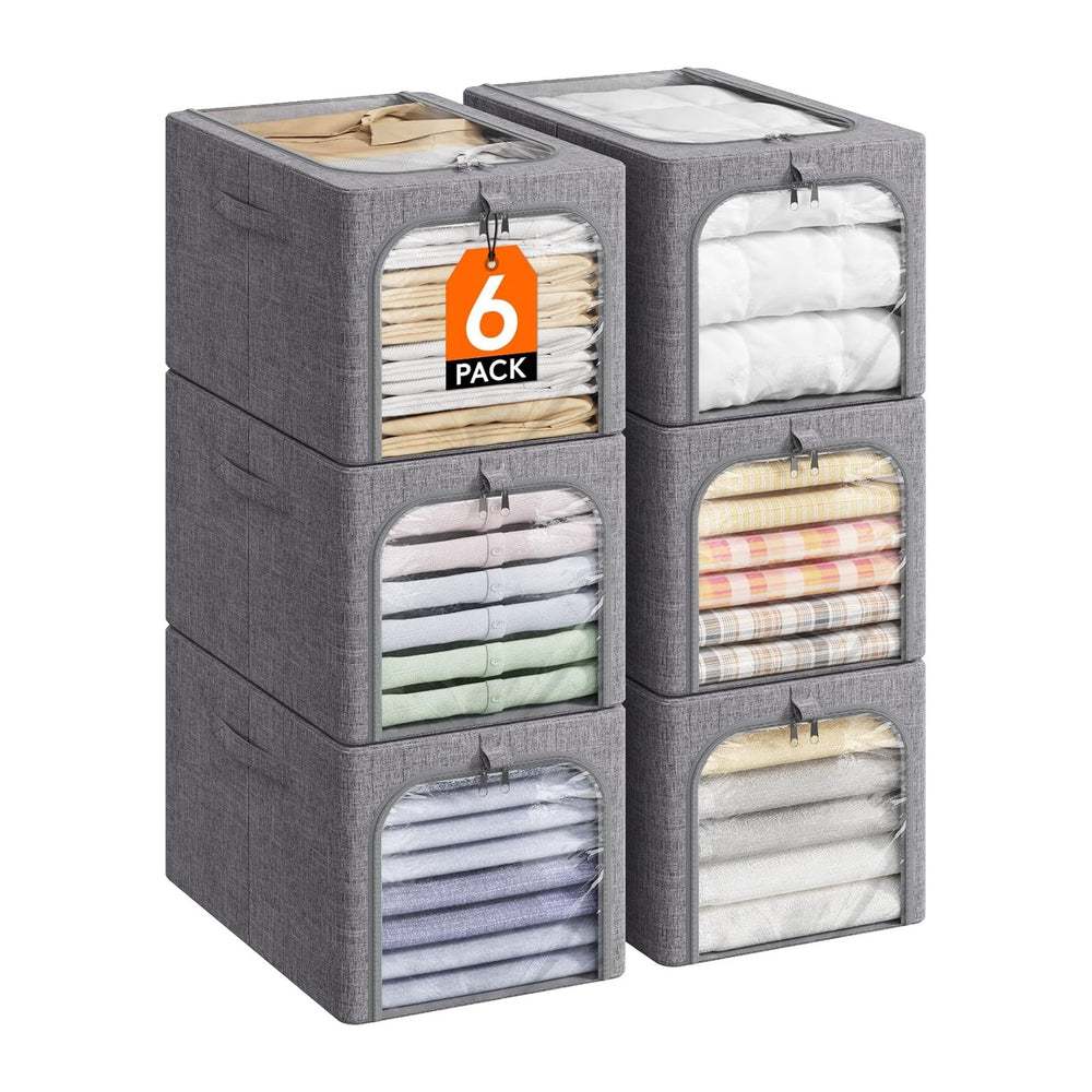 Lifewit 40L Clothes Storage Bins with Metal Frame for Closet, 6 Pack