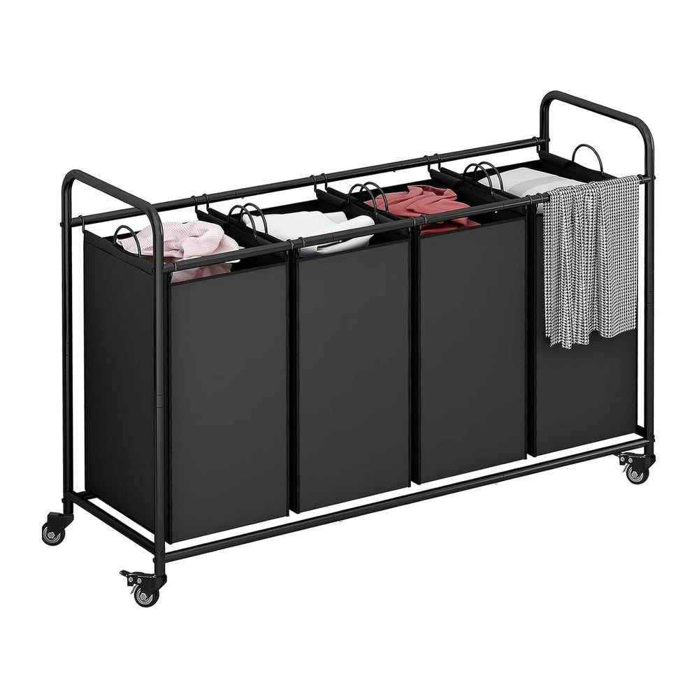 LINZINAR 4 Section Laundry Hamper, Black Laundry Basket 180L Laundry Sorter