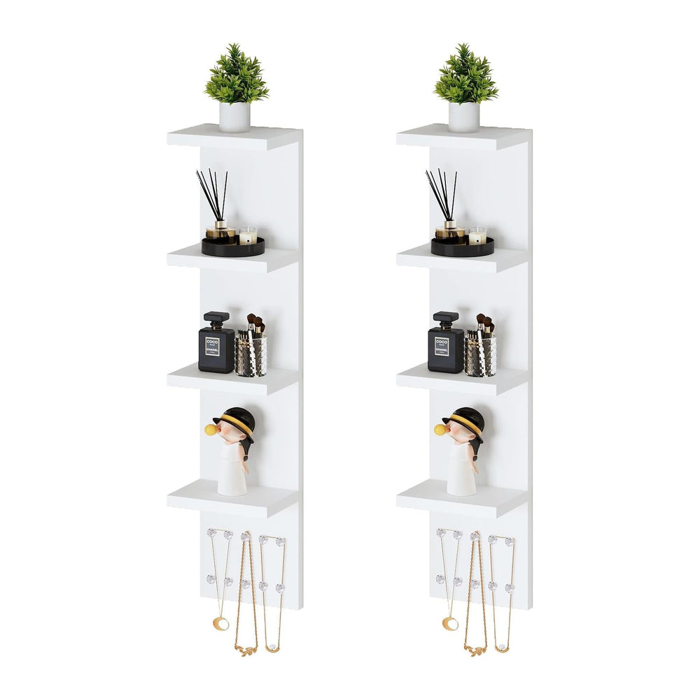 LitaEther 4 Tier White Lack Shelf Vanity Wall Shelf with 10 Crystal Hooks - M...