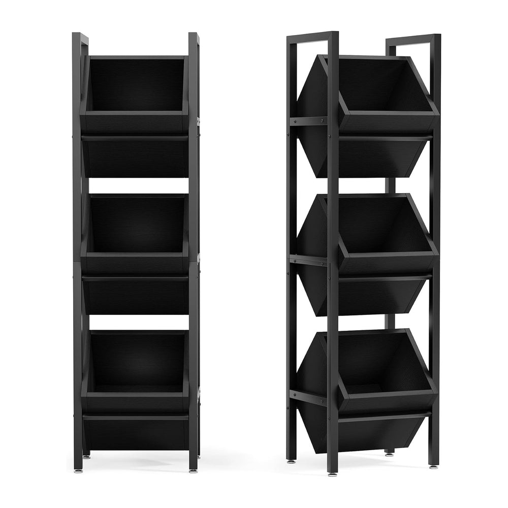 LITTLE TREE 3-Tier Basket Stand, Wooden Floor Stand Shelving Unit, Rustic Sta...