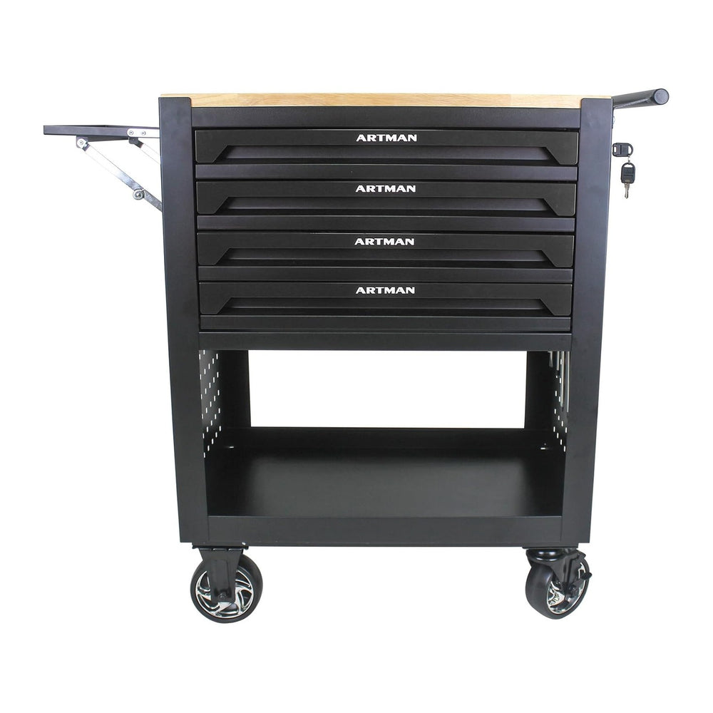 Lockable 4-Drawer Rolling Tool Chest with Wooden Top Workbench