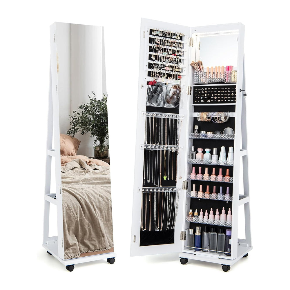 LOKO 360° Rotating Jewelry Organizer, Lockable Jewelry Armoire (White)
