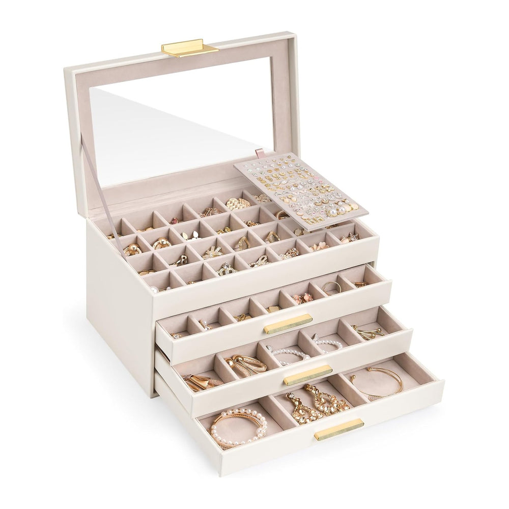 Lolalet Earring Storage Box Case with Glass Top, Large Earring Jewelry Holder...