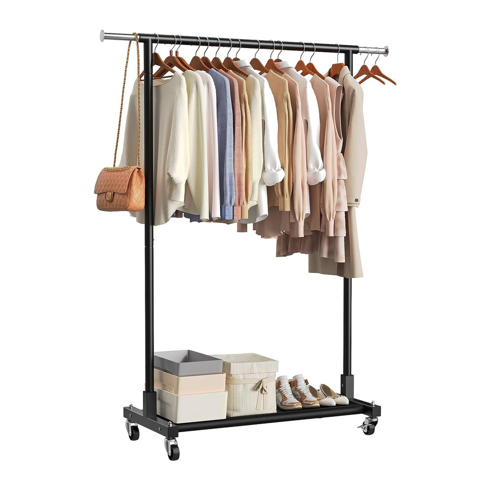 Luxspire 350LBS Heavy Duty Clothes Rack Black Rolling Garment Rack, Black