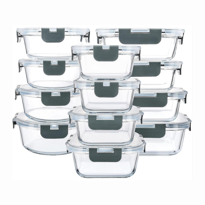 M MCIRCO 24 Piece Glass Food Storage Containers with Lids,Gray