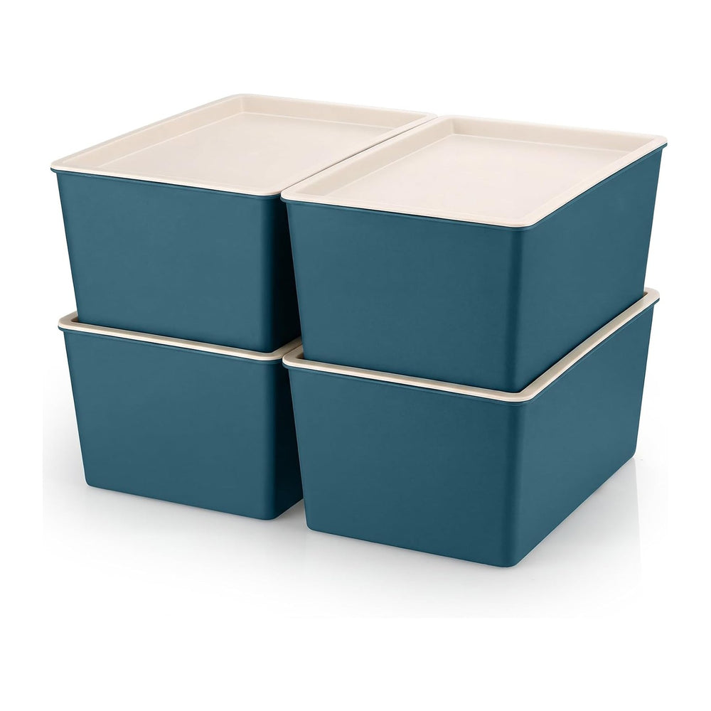 Menkxi 4 Pcs Storage Bins with Lids, Blue, Small